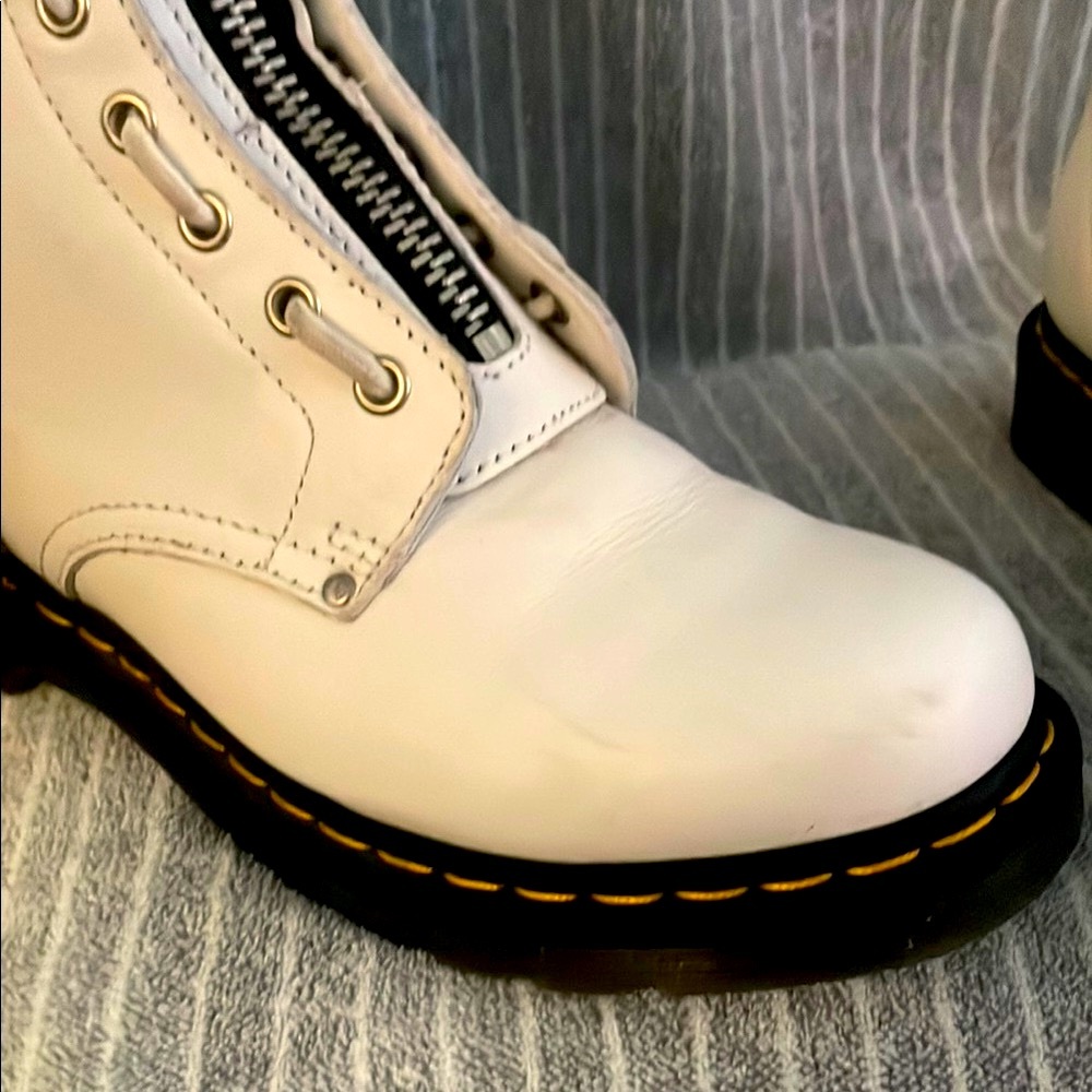 Dr. Martens White Leather Moto Boots - Picture 7 of 9